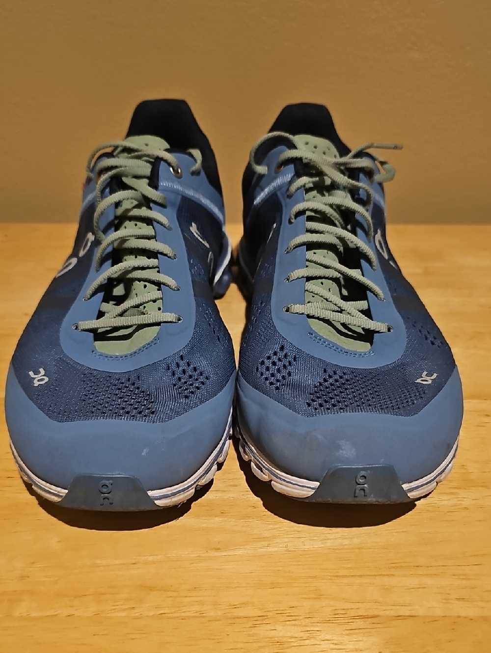 On Running Men's Blue Running Shoes with Green Laces